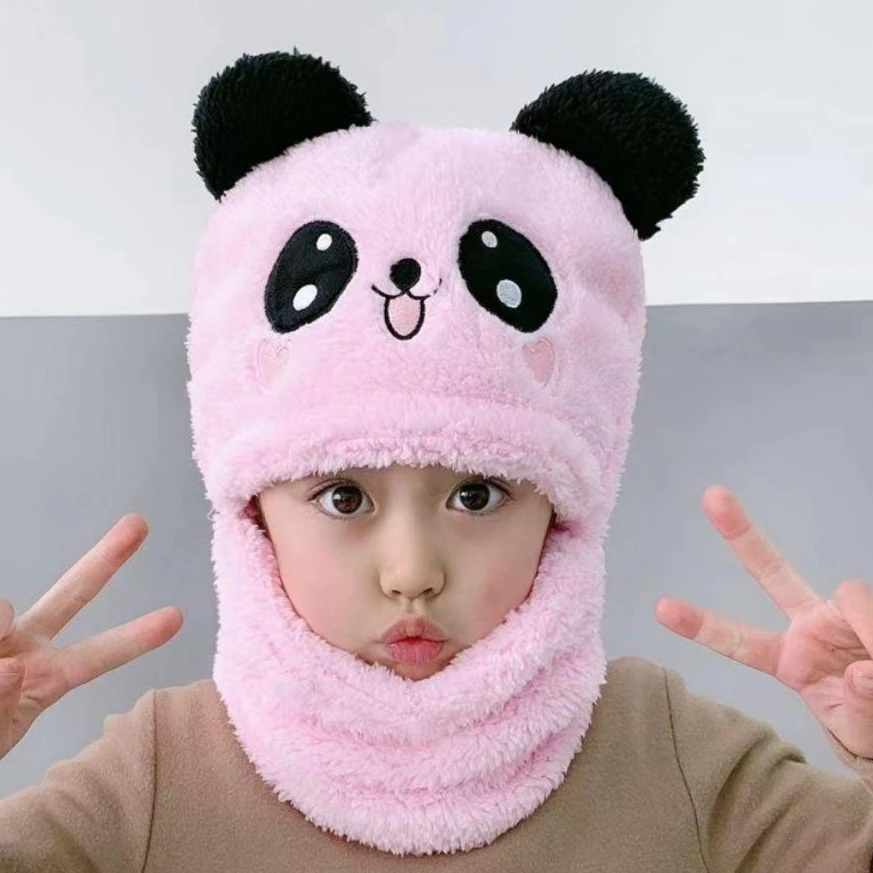 儿童秋冬季帽子围脖一体冬天加厚保暖加绒防风宝宝骑车遮脸护耳帽