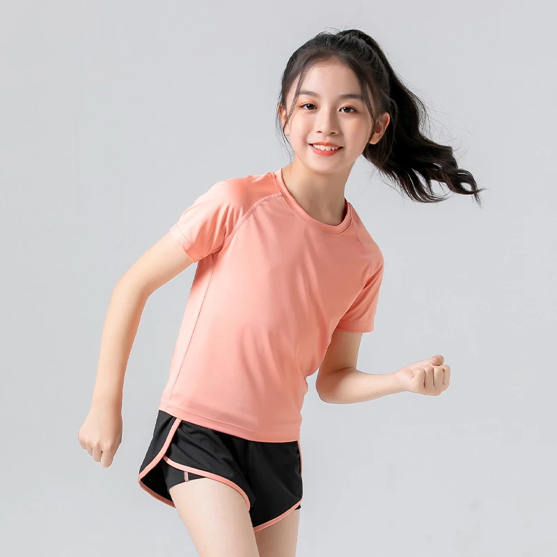 夏季新款女童瑜伽服儿童跑步弹力速干T恤运动服中大童健身服男孩