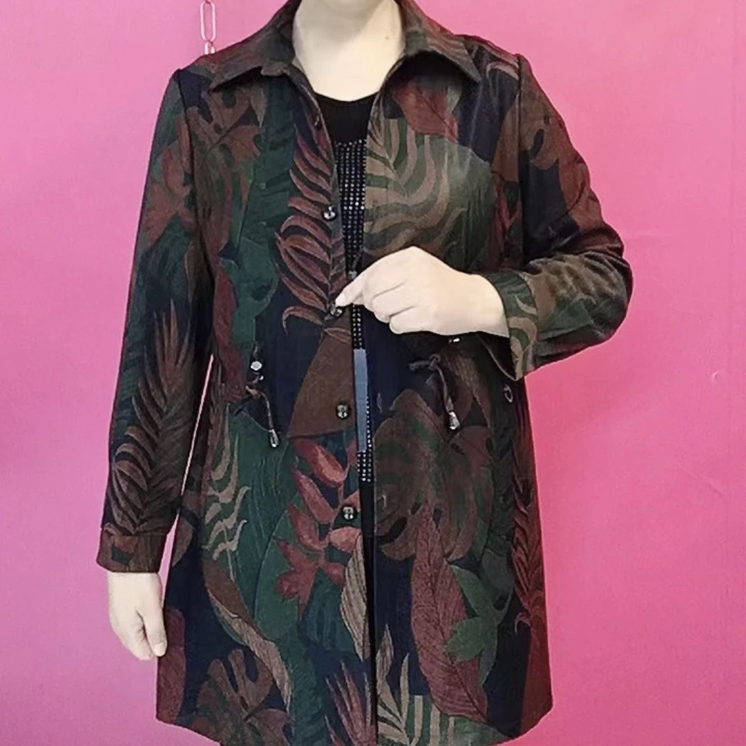 2023秋季新款方领外套中老年秋季单层上衣舒适风衣