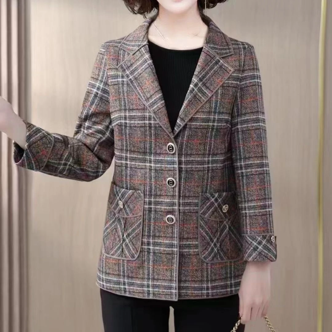 春季新款中老年妈妈装时尚休闲西服格格外套