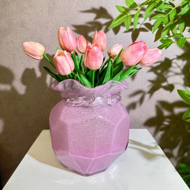 【摩登良品】手工琉璃香芋紫几何收口花器现代轻奢简约软装搭配摆件