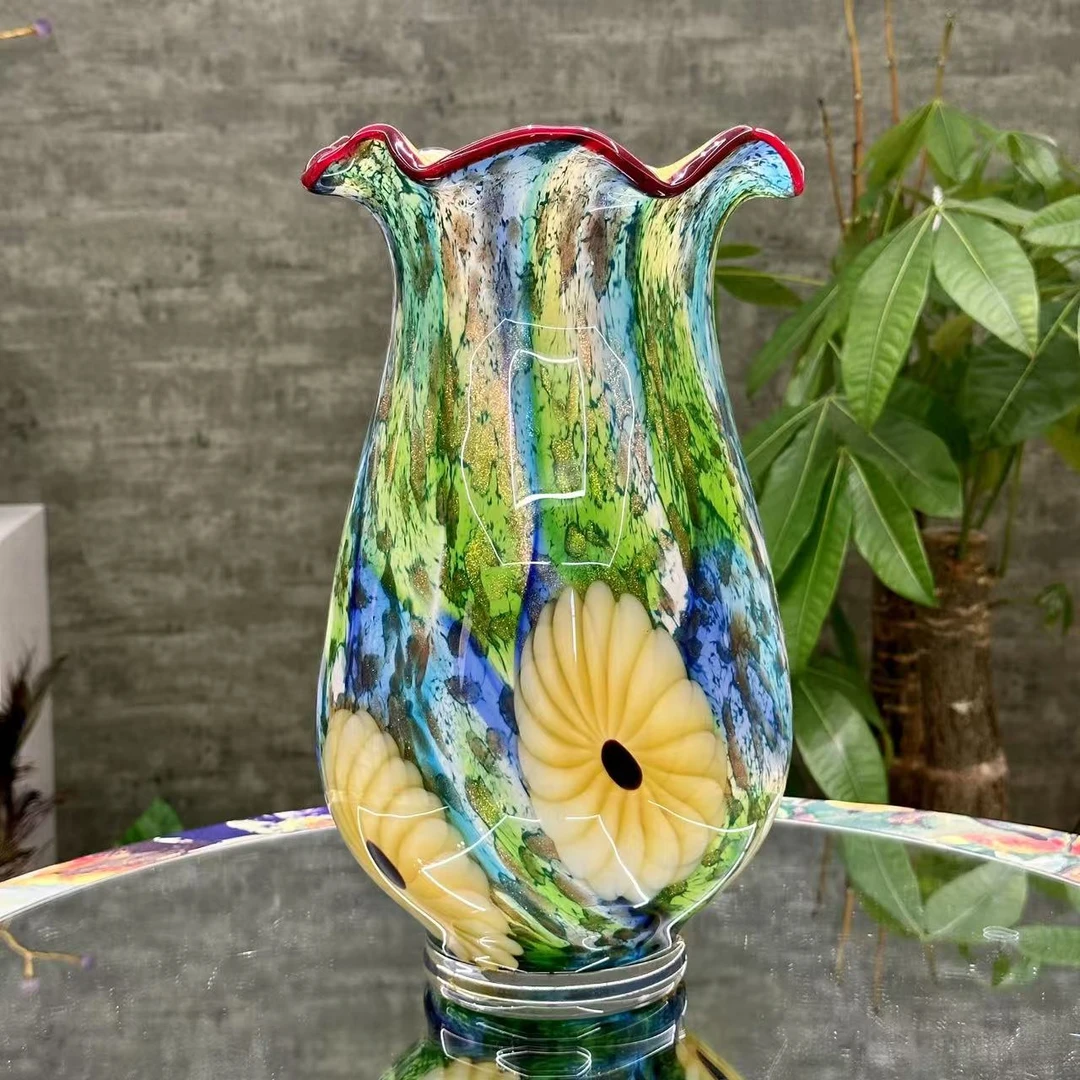 【摩登良品】手工琉璃天水碧鹅黄花瓶现代新中式艺术玄关角琉璃花瓶