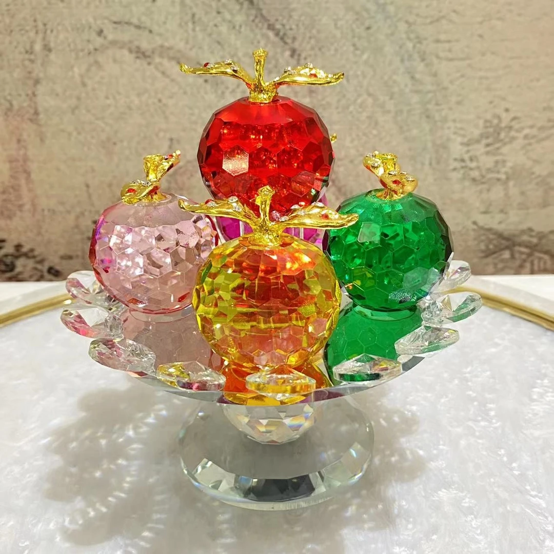 【摩登良品】高级水晶精致红色苹果树可拆卸现代简约软装家居摆件