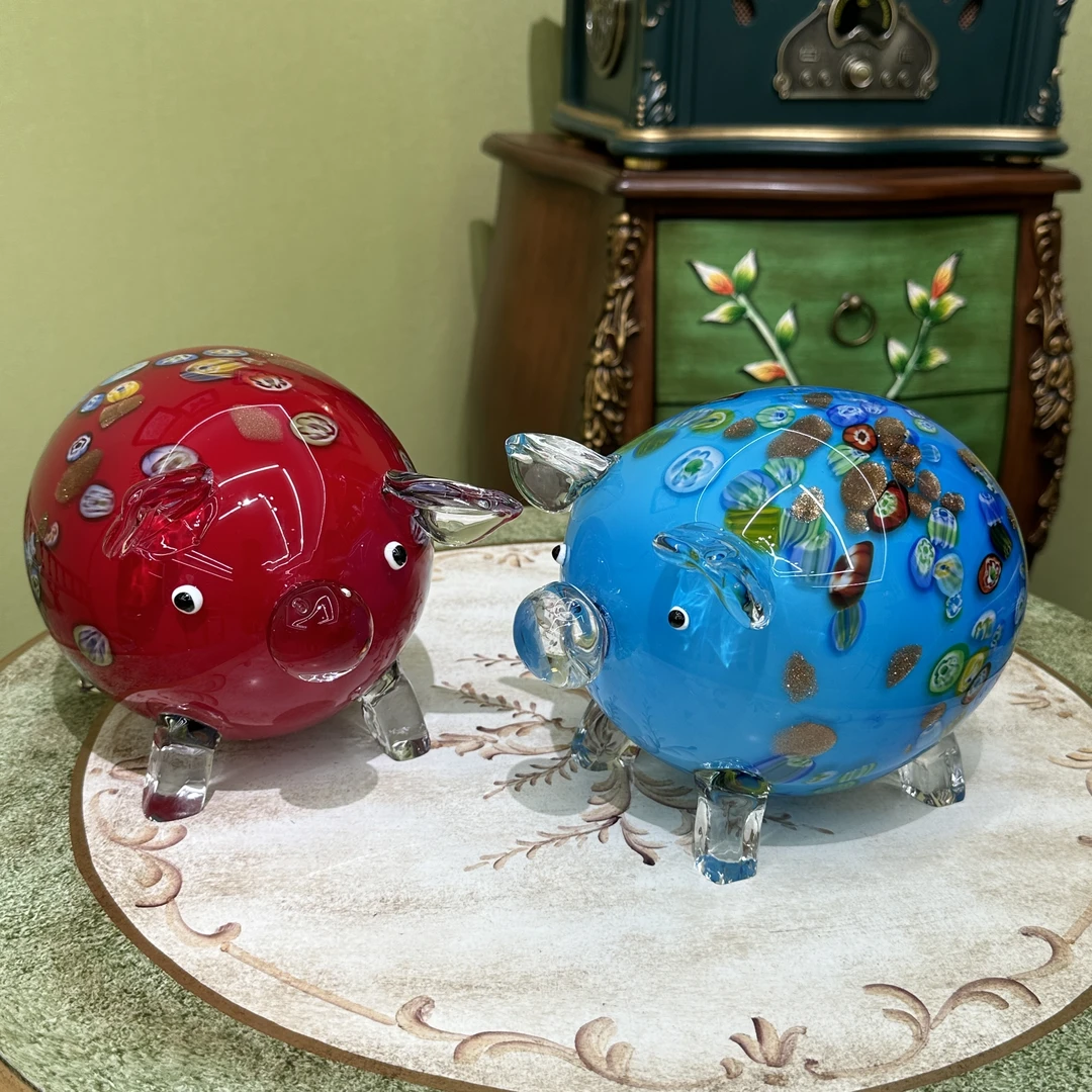 摩登良品 手工鎏金万彩琉璃猪摆件现代中式桌面酒柜电视机柜摆件