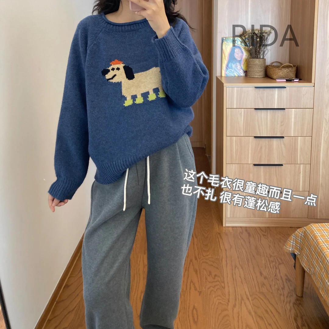 日褡  数码狗毛衣K6休闲百搭小众宽松复古秋冬  25512