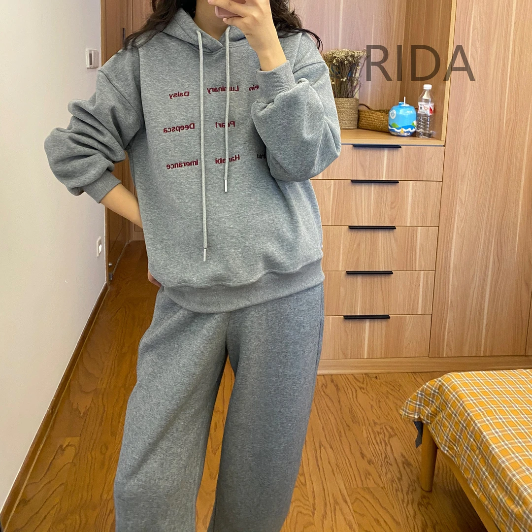 日褡字母加绒连帽卫衣J26休闲百搭小众复古秋冬宽松7111清