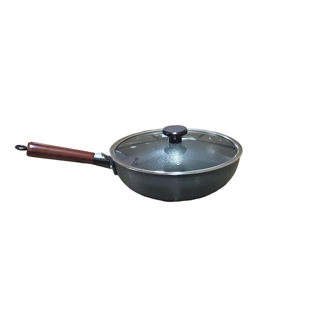 碳晶全复底肌理纹路木把手30cm铁炒锅srtj