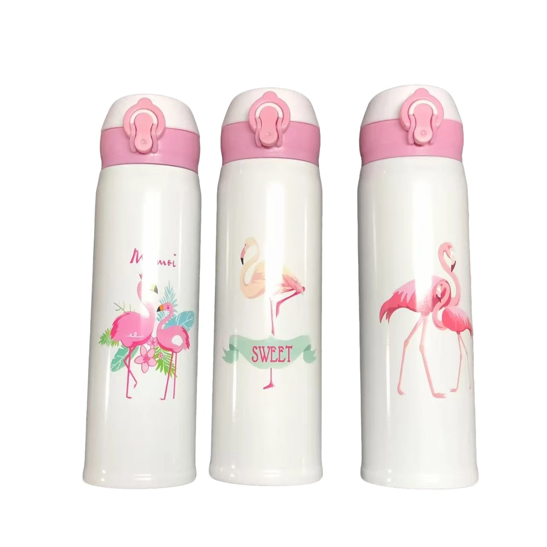 304不锈钢内胆火烈鸟图案弹跳盖保温杯