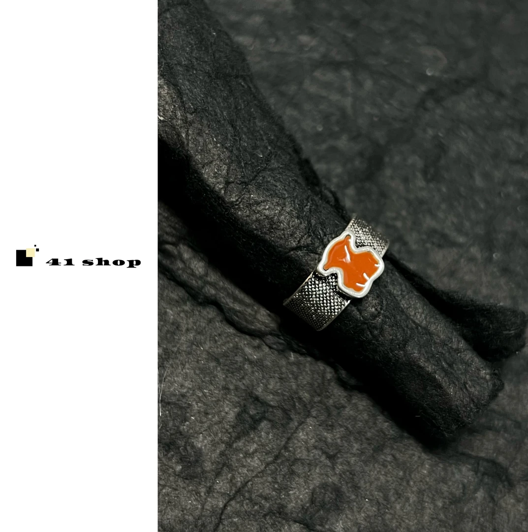 铜合金珐琅戒指 A428  橙色滴釉戒指