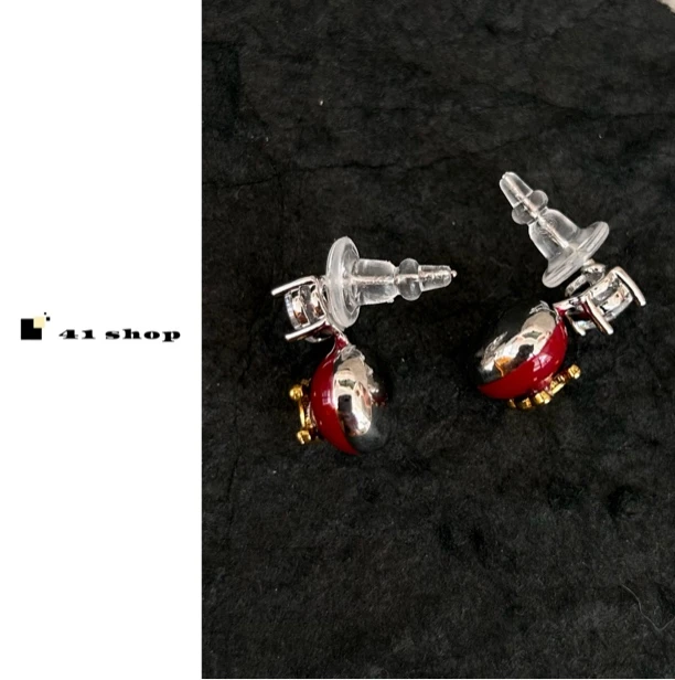 铜合金珐琅耳饰 A300  凯凯红滴釉白锆耳钉