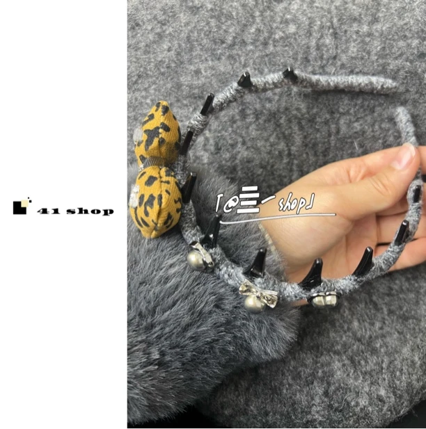 B无编号发箍 灰豹纹蝴蝶结发箍