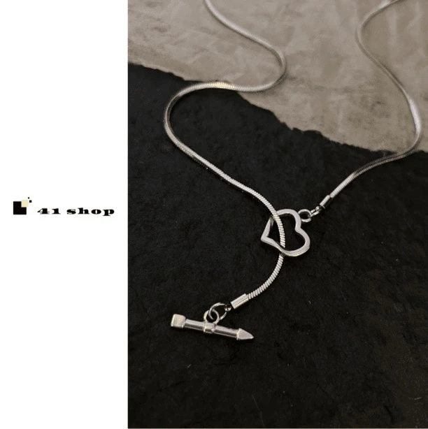 钛钢项链 A171 爱心抽拉女士女款项链