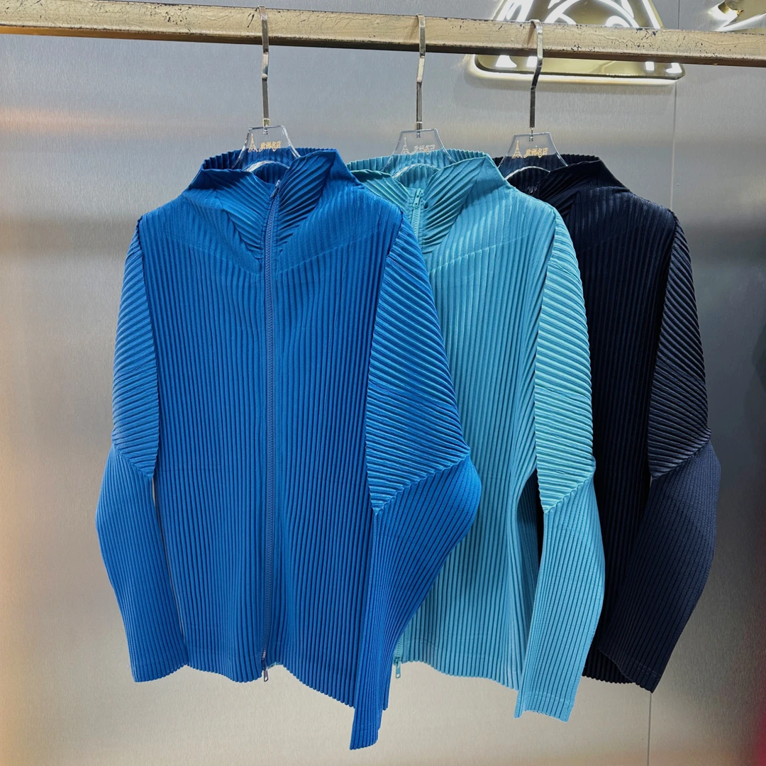 三宅褶皱2024秋季新款纯色双拉链外套粗牙签褶百搭长袖卫衣