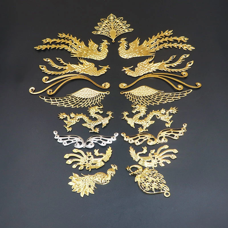 金属凤凰花片翅膀头冠发冠材料diy发簪孔雀新娘头饰皇冠古风步摇