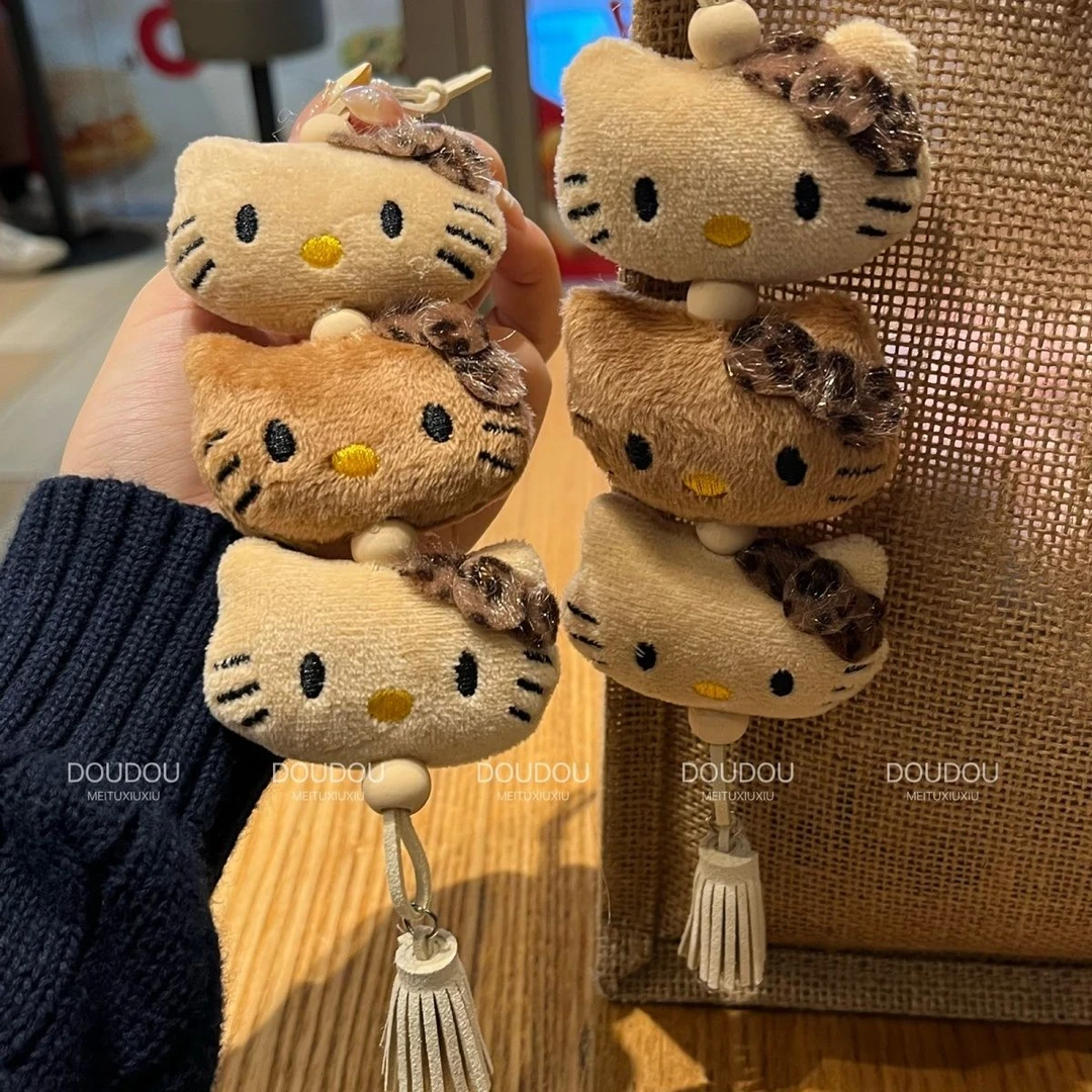 豹纹Kitty挂件黑皮蝴蝶结包包挂饰KT卡通毛绒钥匙扣配饰
