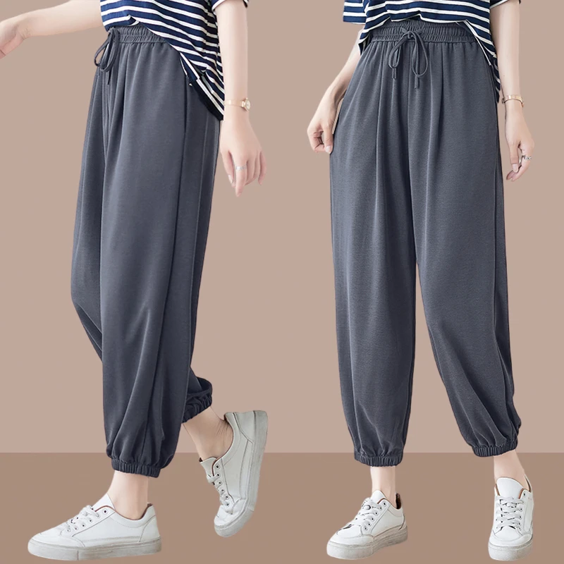 女士高档裤子高腰垂感夏季薄款裤子爆款2025秋季休闲裤九分运动裤