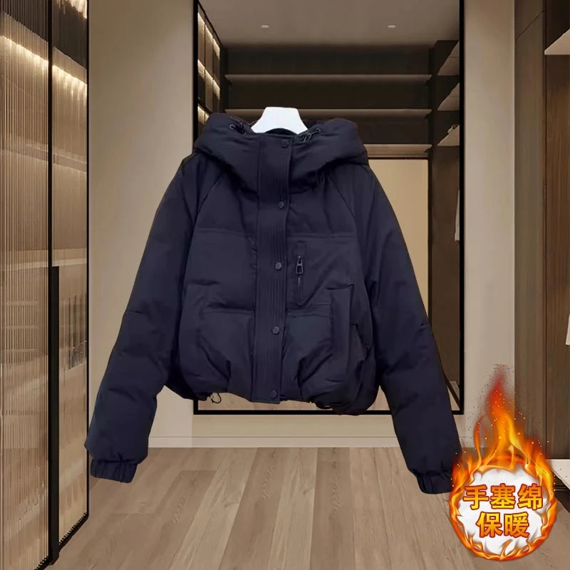 韩版洋气纯色短款棉服女2025年秋冬季新款小个子小香风加厚外套潮