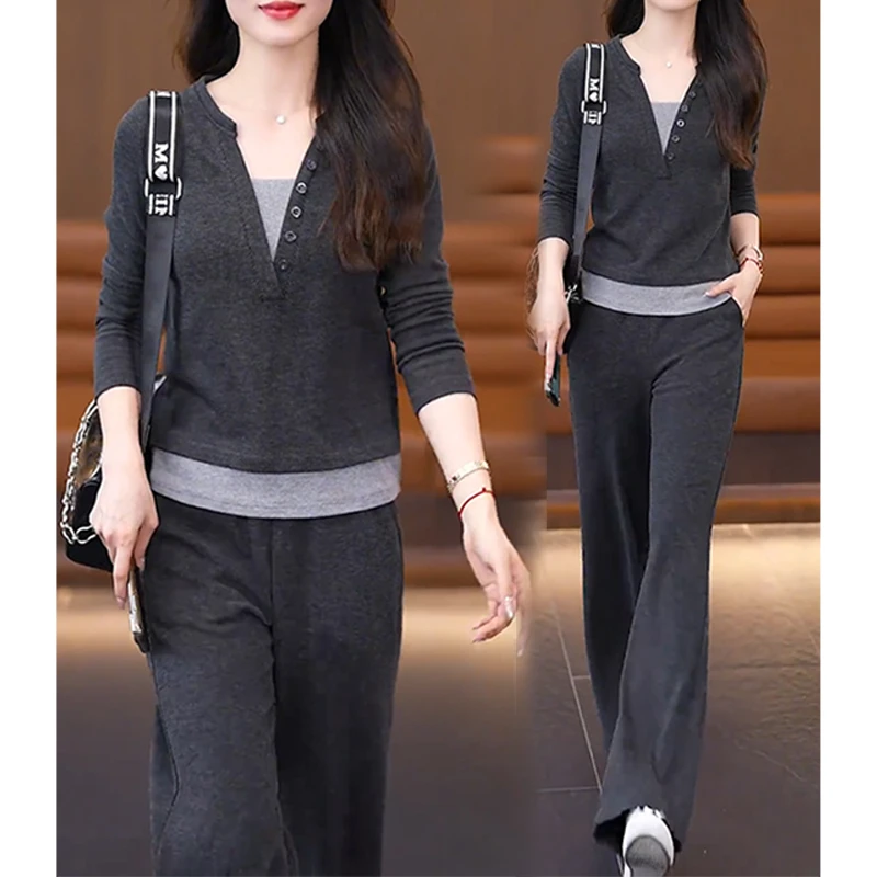 早秋女装高级感休闲套装2025新款时尚小个子上衣阔腿裤显瘦两件套