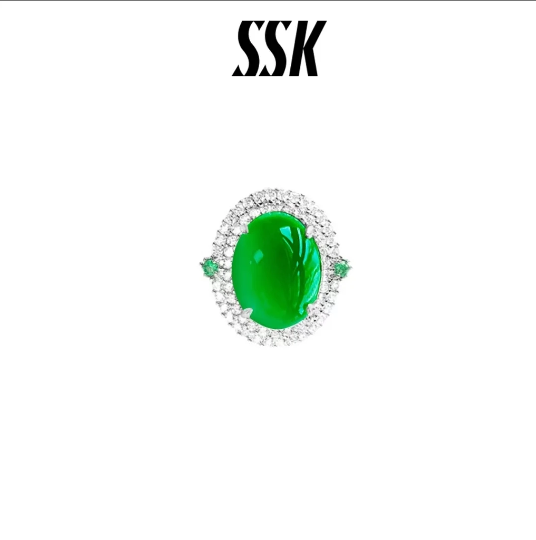 ssk新中式风绿色玉髓戒指