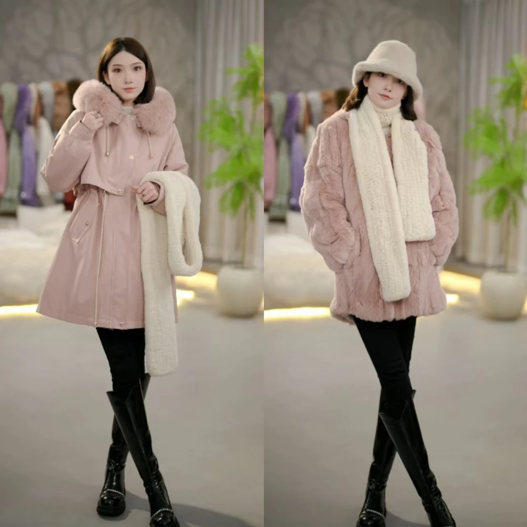 【踏雪獭兔毛+毛袖】新款可拆卸獭兔毛内胆收腰秋冬厚外套女款2303