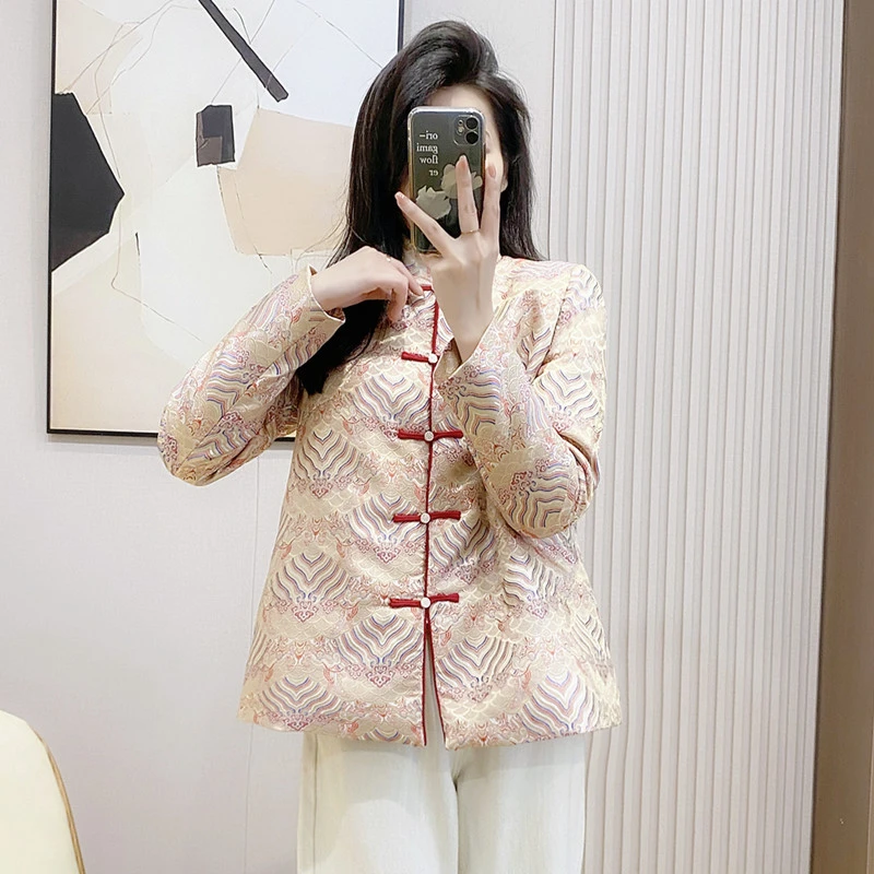 冬季新款复古盘扣中国风中式夹棉加厚民族风唐装花棉袄棉衣棉服女