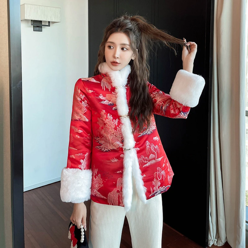 唐装女装中国风复古盘扣夹棉加厚过年旗袍小袄棉袄棉服中式拜年服