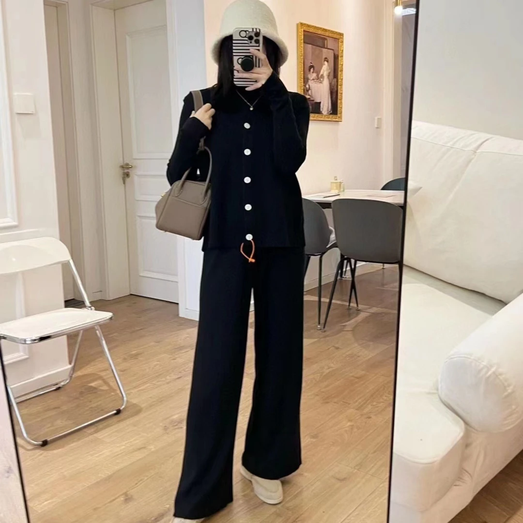 13593「哎呦家」针织套装春季新款三件套休闲韩版针织阔腿裤马甲