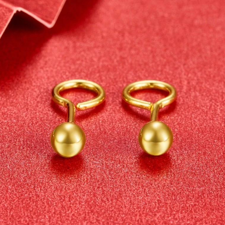 足金光珠圆珠灯泡钉耳钉（4.0mm）足金999时尚简约·气质百搭女款