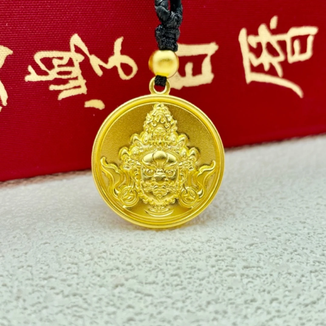 足金999·古法·黄财神实心吊坠·手工双面项坠雕刻精美招财必备挂坠