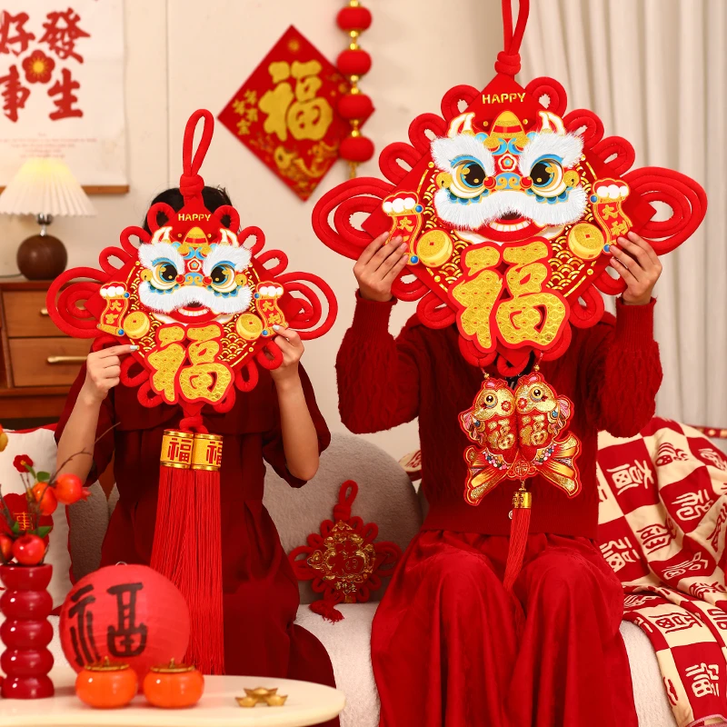 新款中国结挂件吉祥醒狮双面挂件门上背景墙上挂饰送礼乔迁平安结