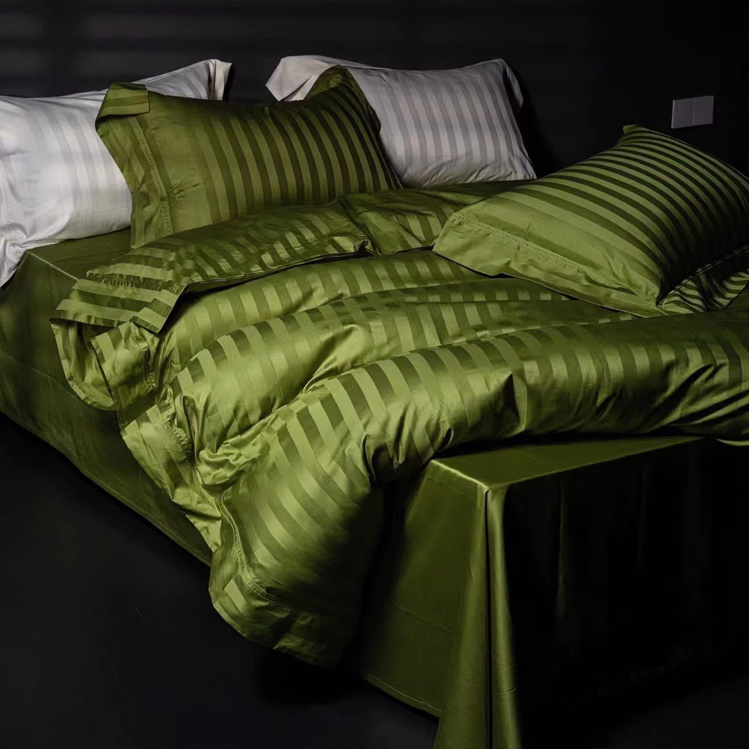 品牌原单真正100支600T双股匹马棉全a版缎条提花四件套  顺滑舒适