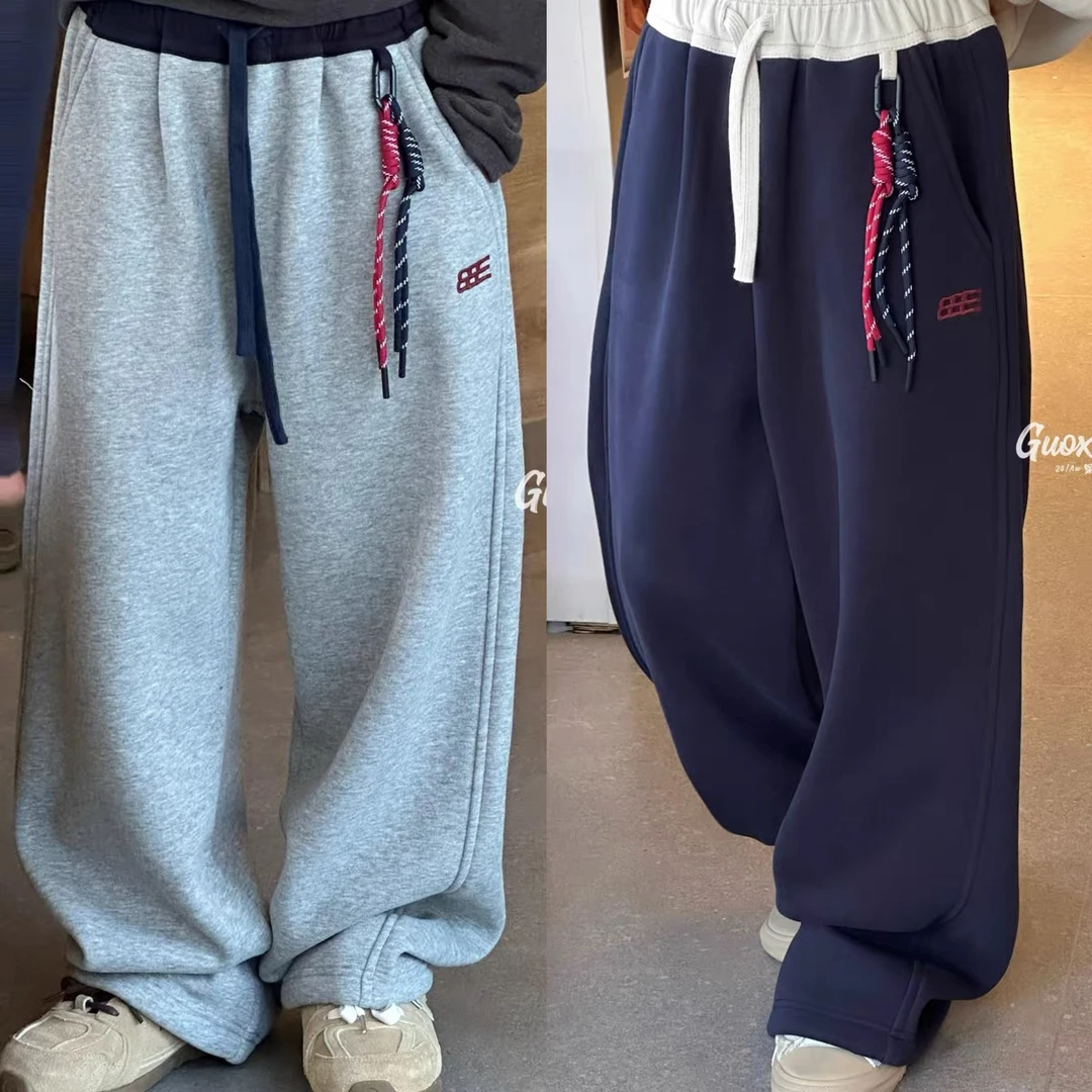 弯刀裤 女童亲子装冬款 加绒加厚时尚洋气百搭褶皱休闲抽绳卫裤