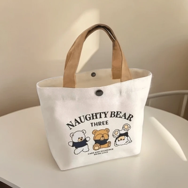 西西里帆布包小巧卡通百搭手提包饭盒袋简约手提袋子上班族便当包