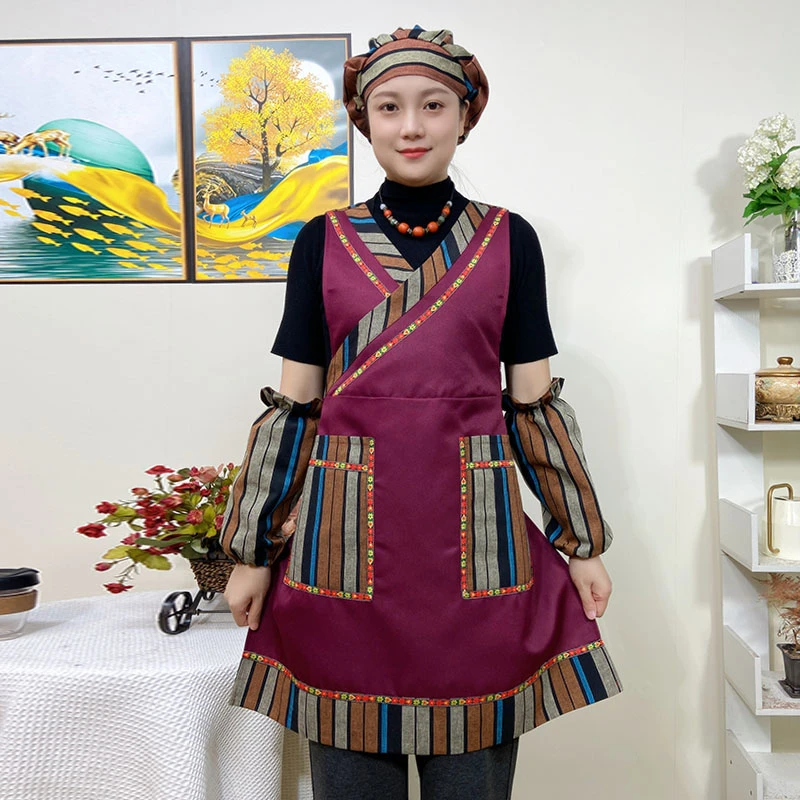 【30128】复古民族风特色家用厨房服务员工作服围裙中式花纹做饭