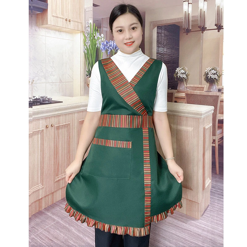 【30208彩虹条墨绿色】时尚围裙防水防油双层围裙围腰厨房家居