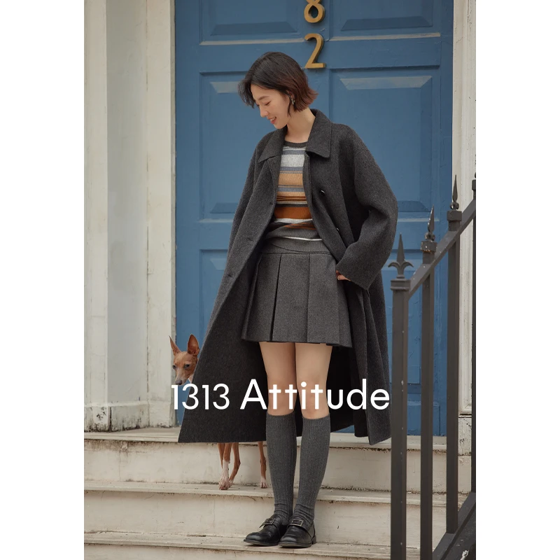 1313优雅气质深灰百褶裙短裙秋冬女层次垂坠高腰显瘦毛呢半身裙