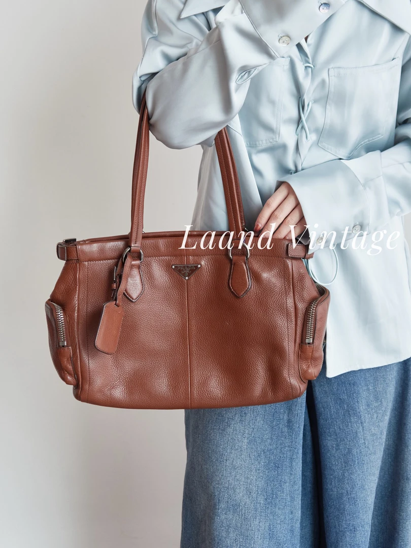 95新 Prada/普拉达 Prada棕色托特包/04230/Laand中古