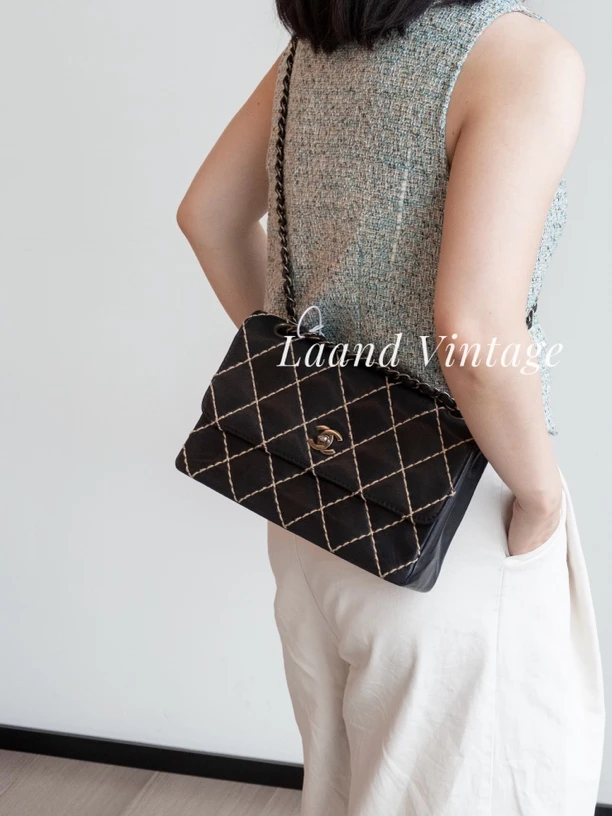 95新 Chanel/香奈儿 黑银外缝线包/04989/Laand中古