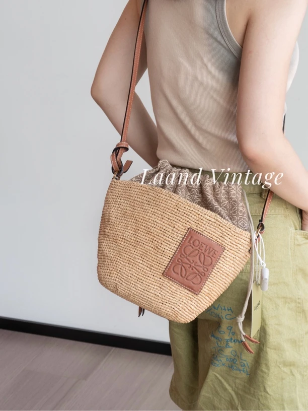 95新 LOEWE/罗意威 草编水桶包/04963/Laand中古
