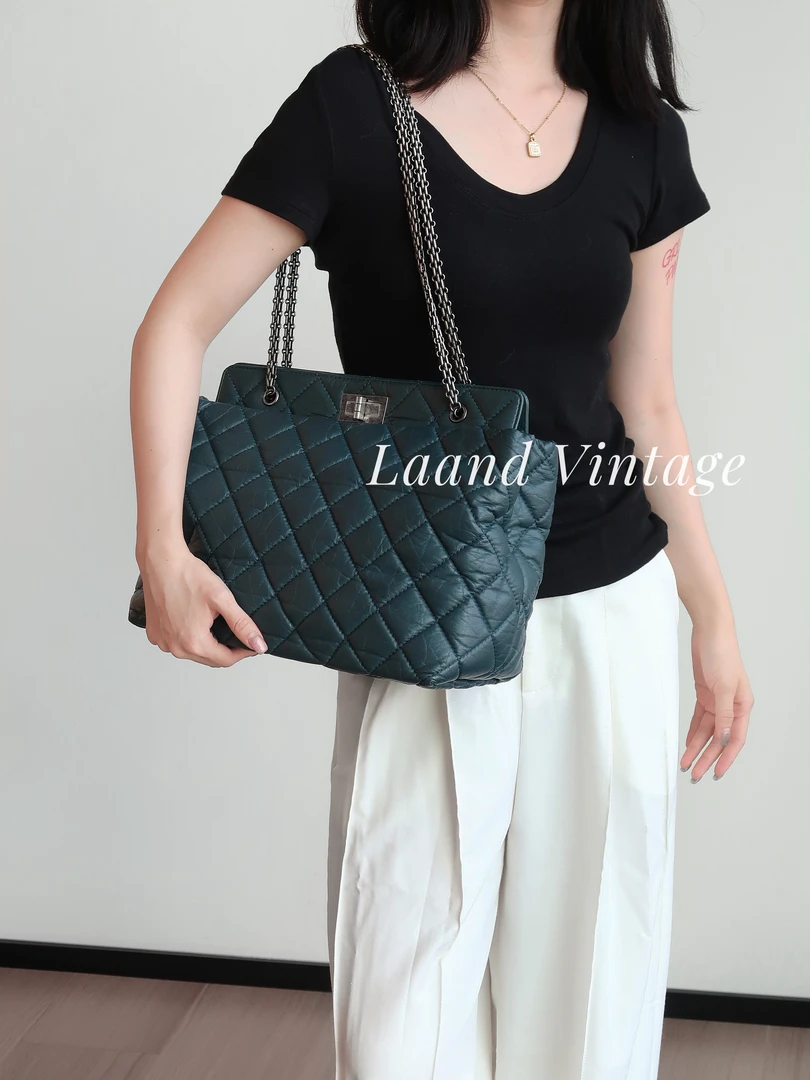 95新 Chanel/香奈儿 蓝金2.55菱格托特包/05597/Laand中古