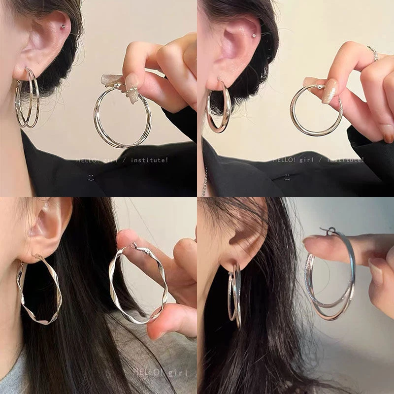简约冷淡风个性双圈大耳环女2024年新款大气耳饰气质轻奢高级耳圈
