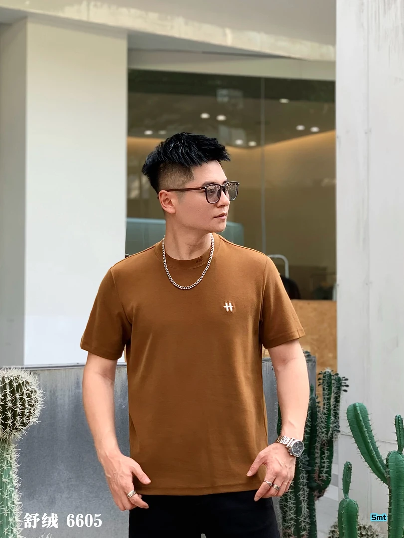 男士轻奢时尚休闲百搭夏季简约圆领高品质潮流半袖6605