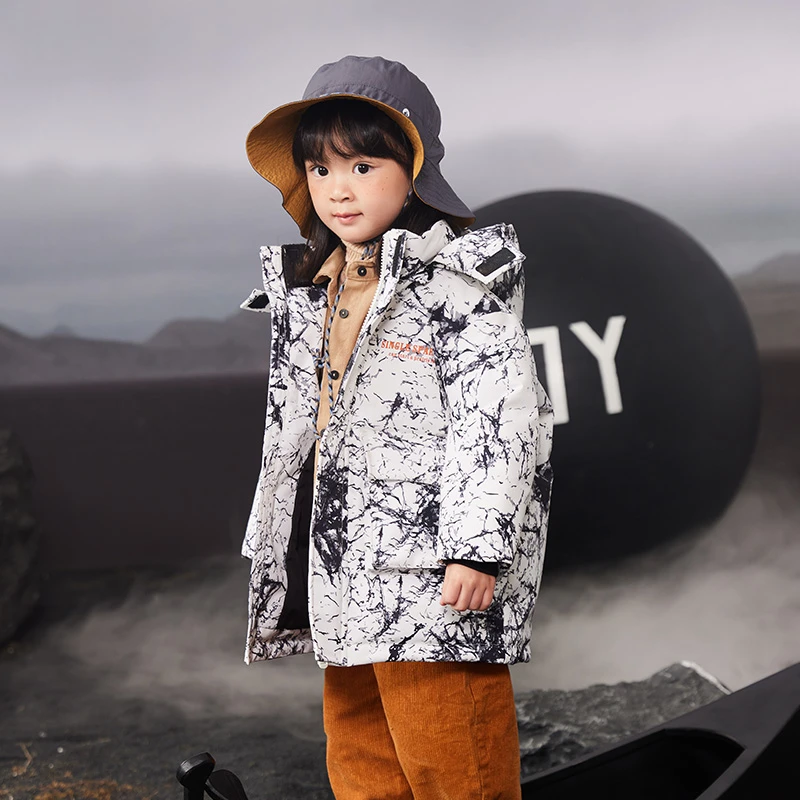 泼墨户外长款羽绒外套#34182449儿童女童洋气宝宝红色加绒女宝