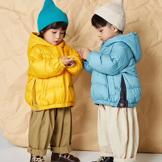 浮力！气质拼接面料泡泡服#14183325幼童羽绒服连帽轻薄加厚纯色