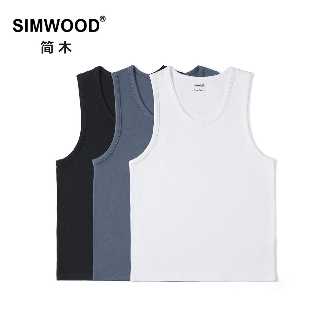 SIMWOOD/简木【合体版】300g基础纯色弹力运动无袖背心男SM120483