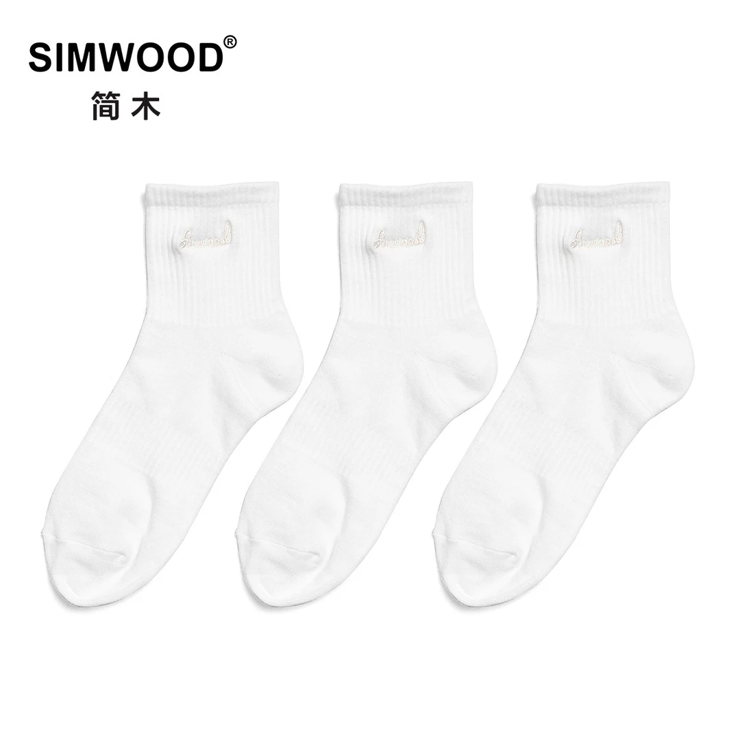 SIMWOOD/简木【三双套装】coolmax男袜白色纯色休闲短袜SM110205