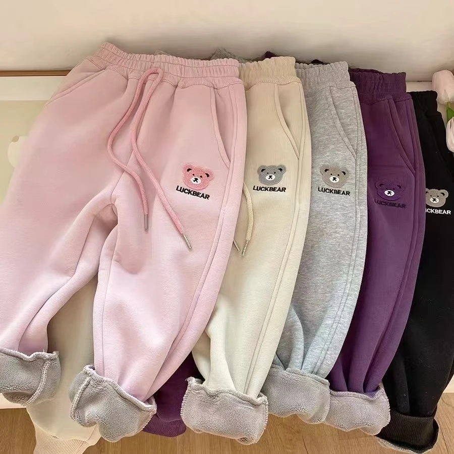 女童加厚一体绒卫裤2025秋冬新款韩版时尚洋气百搭束脚儿童休闲裤