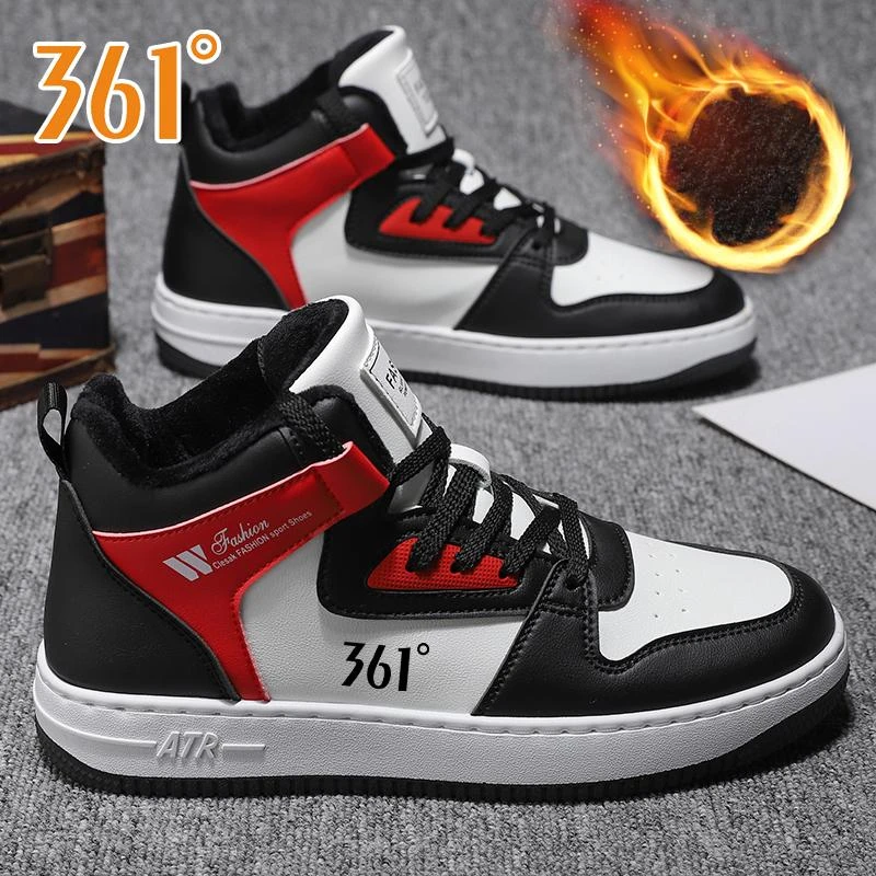 361度男鞋2023秋冬季新款高帮板鞋轻便加绒加棉时尚休闲小白鞋子