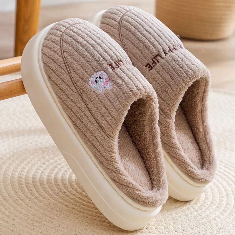 卡通保暖软底情侣秋冬款毛绒棉拖鞋家用可爱加厚棉拖鞋居家冬天男