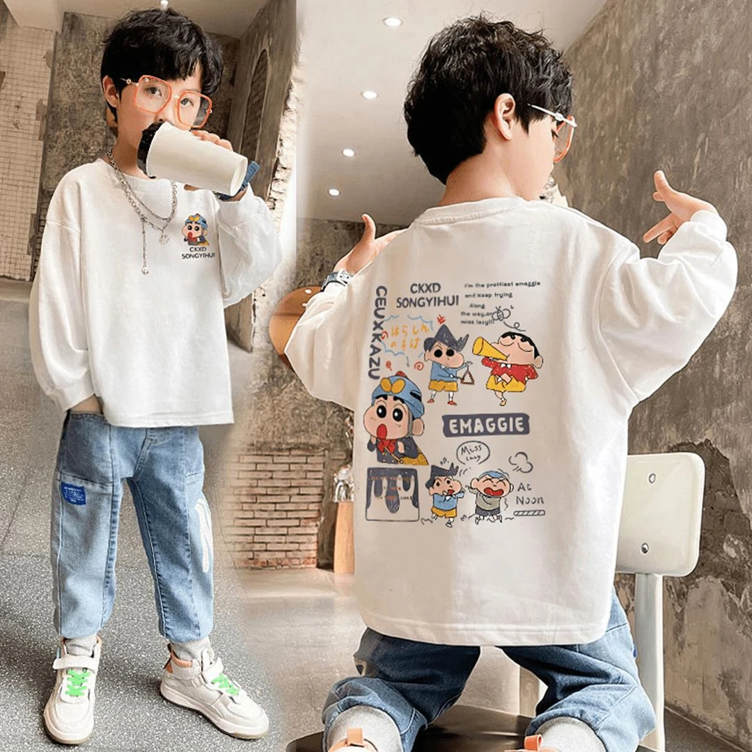 男童长袖T恤春秋装中大儿童新款宽松上衣纯棉潮牌男童装t恤打底衫